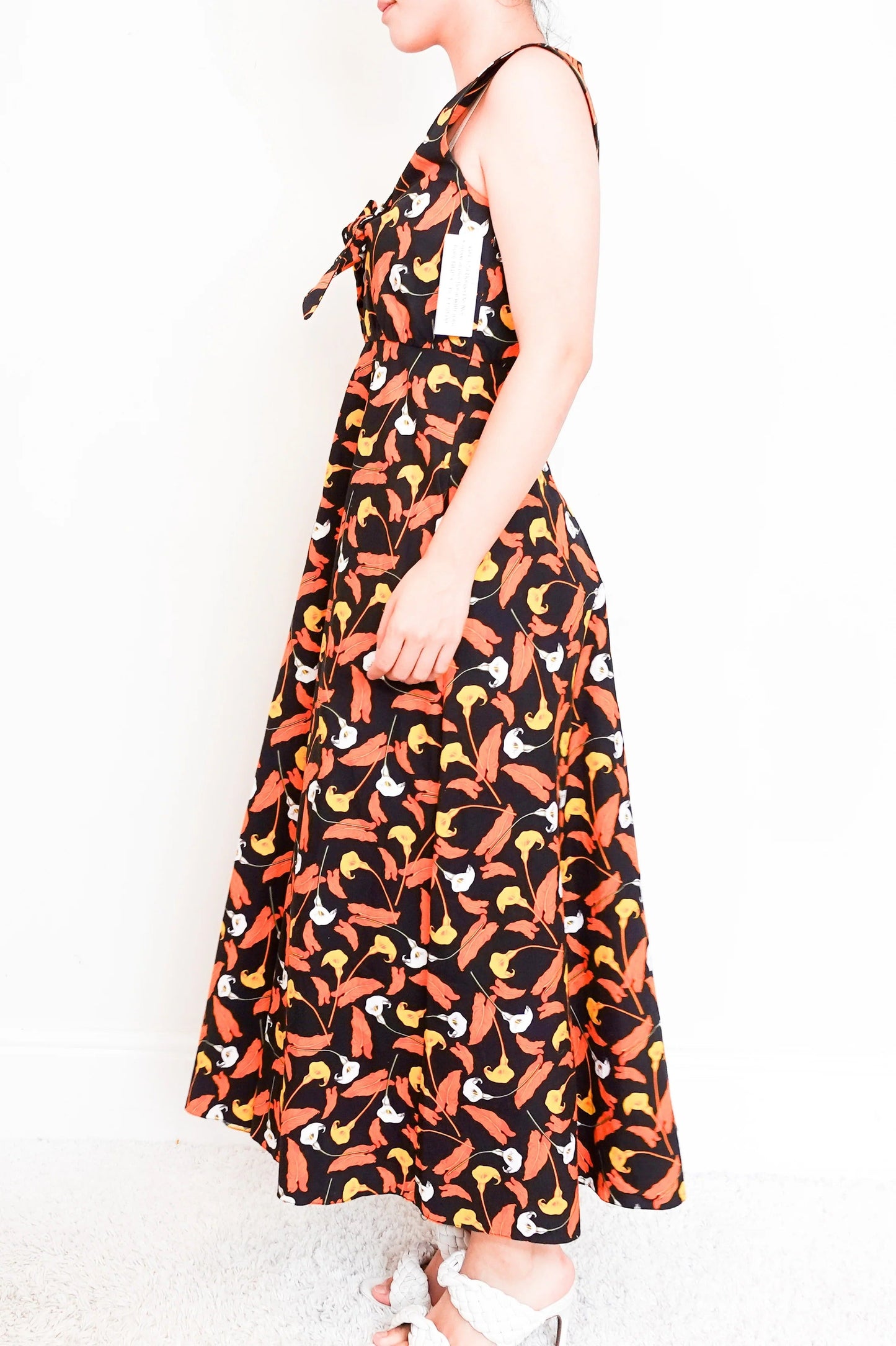 Orange Floral Maxi dress with tie front