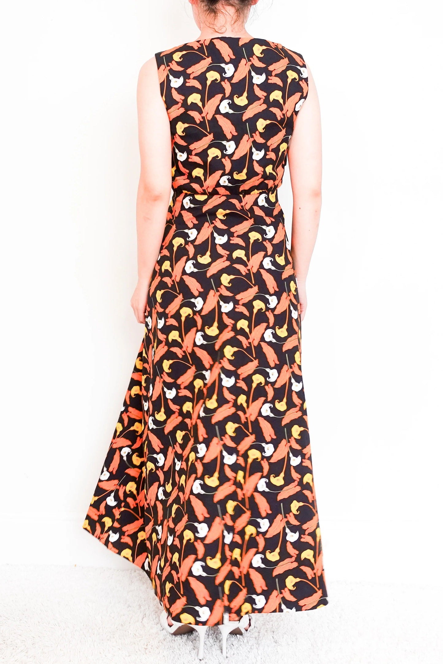 Orange Floral Maxi dress with tie front