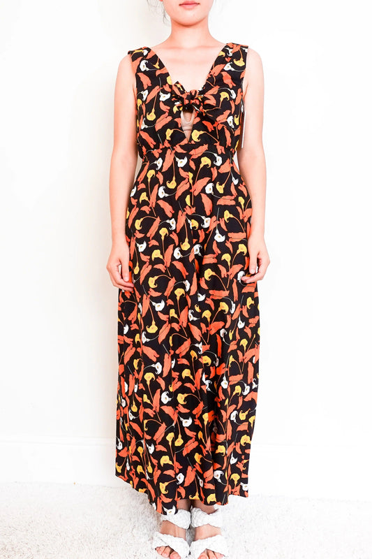 Orange Floral Maxi dress with tie front
