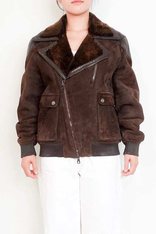 Vintage Brown Suede Lambskin Bomber Jacket