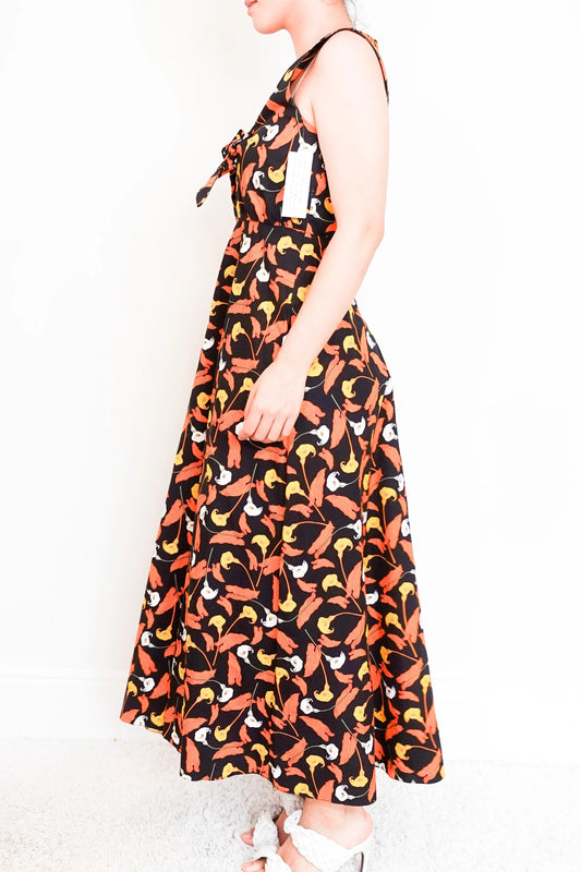 Orange Floral Maxi dress with tie front