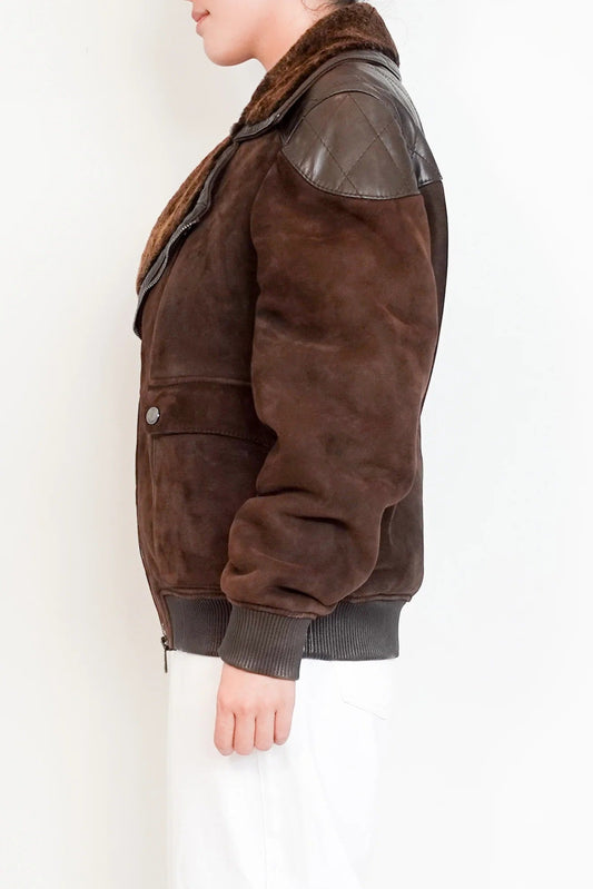Vintage Brown Suede Lambskin Bomber Jacket